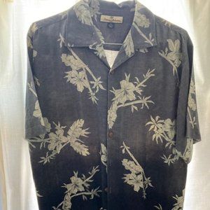 Tommy Bahama grey silk Hawaiian style Camp Shirt excellent